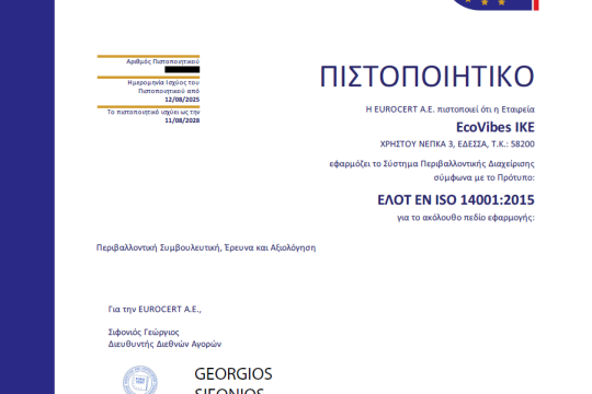 Η EcoVibes είναι πλέον πιστοποιημένη με ISO 9001 & ISO 14001